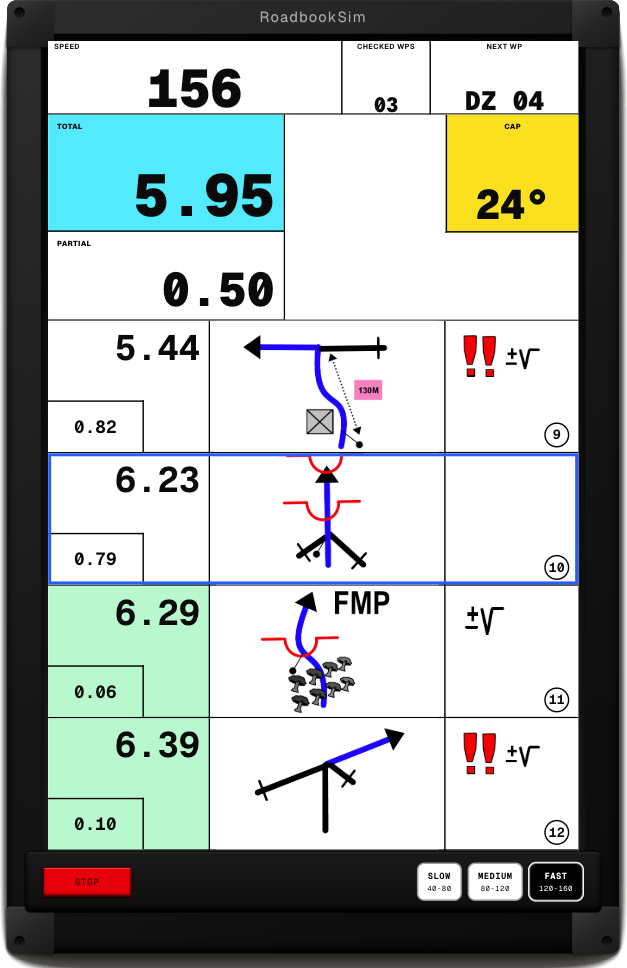 RoadbookSim early prototype mockup